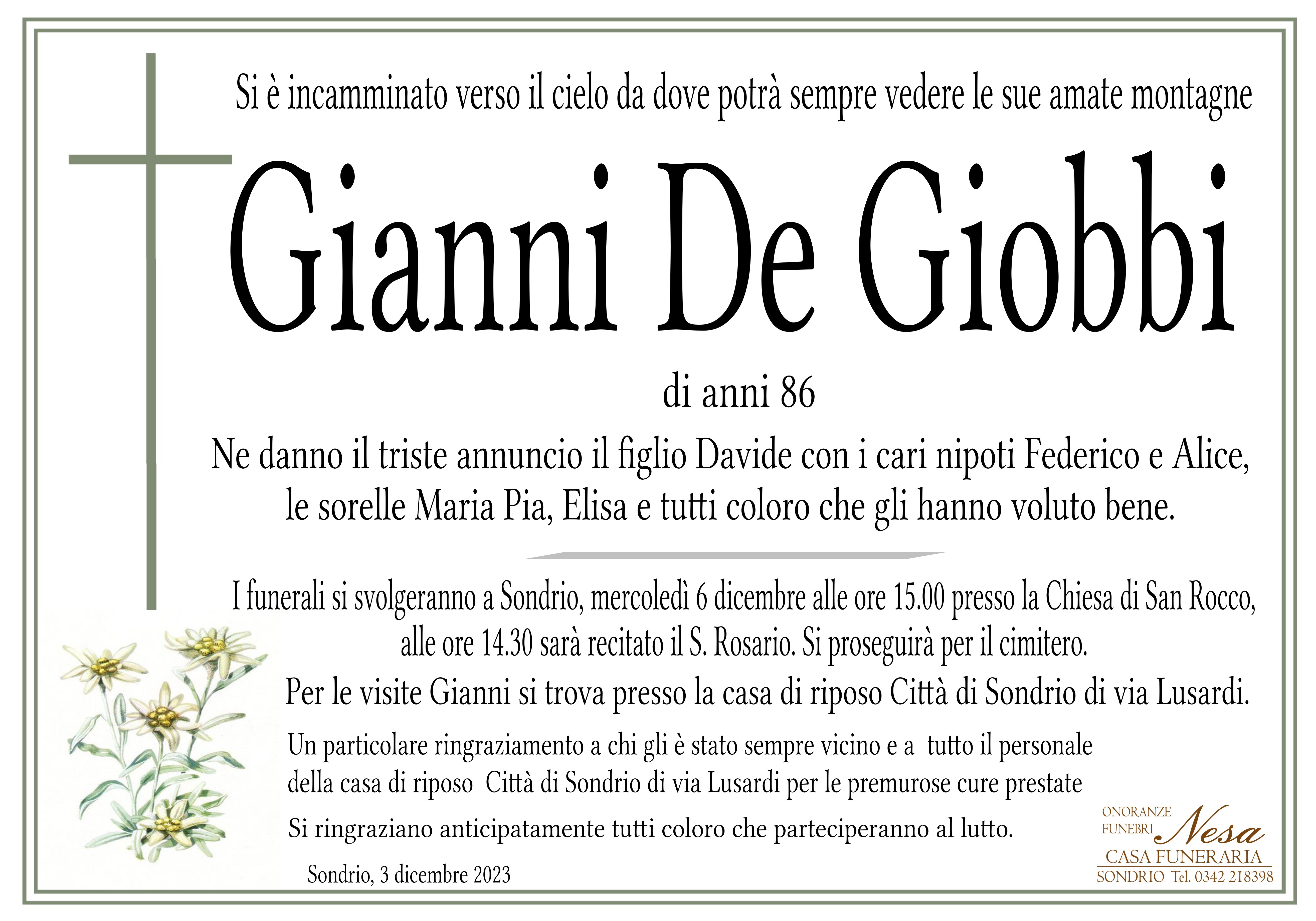 Necrologio Gianni De Giobbi